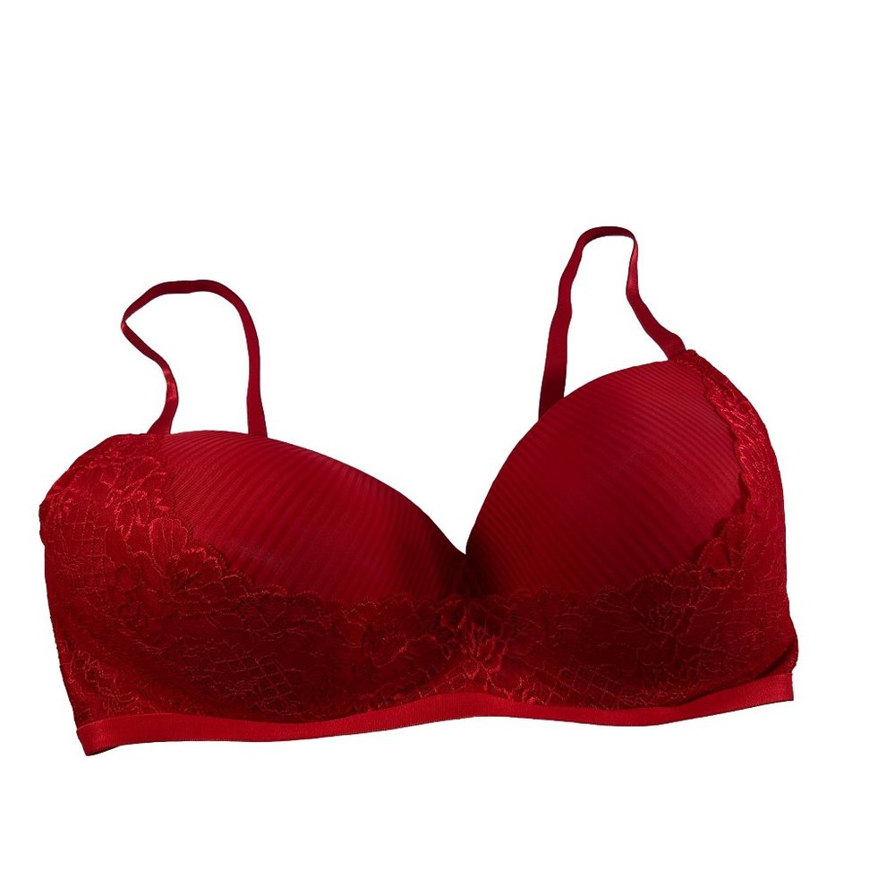 Pure Beauty Rene Rofe Womens Bra Size 42D Red Lace Lightly Padded Wire Free